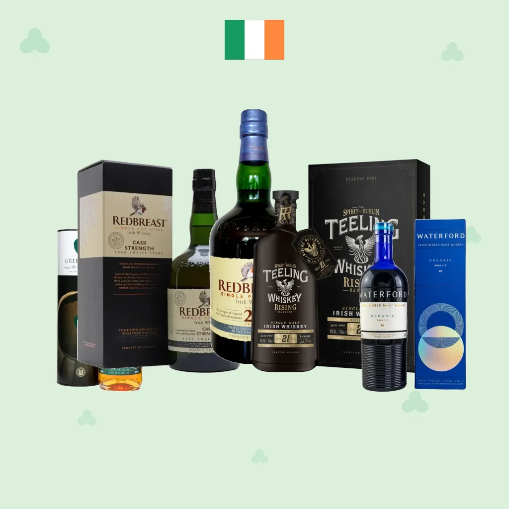Auswahl irischer Whiskeys zum St. Patrick's Day